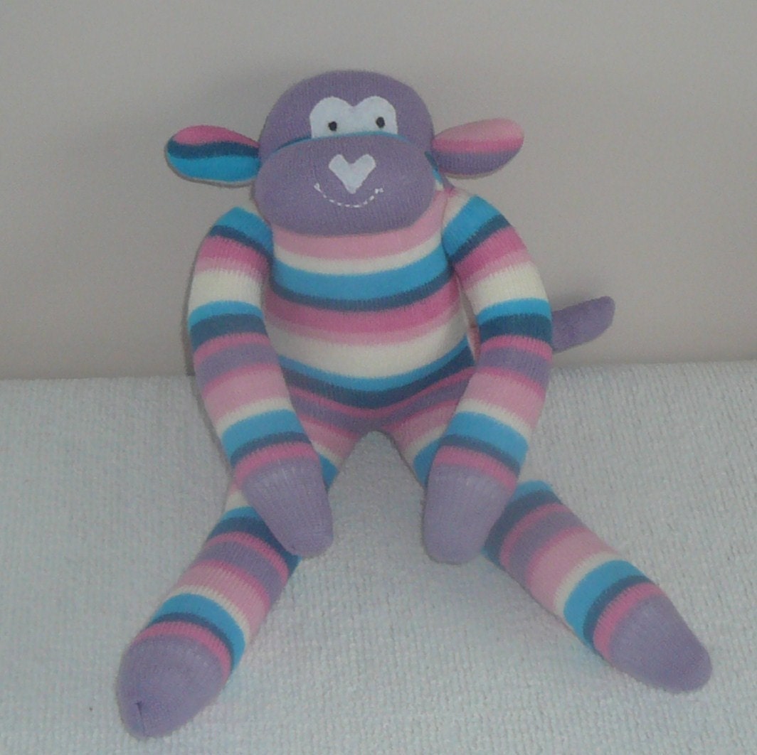 Plush Sock Monkey - Polly, CE, toy, Plush animal,sock animal,sock doll,stuffed animal,sock creature,children,animal,uk,monkey,stripe, CE