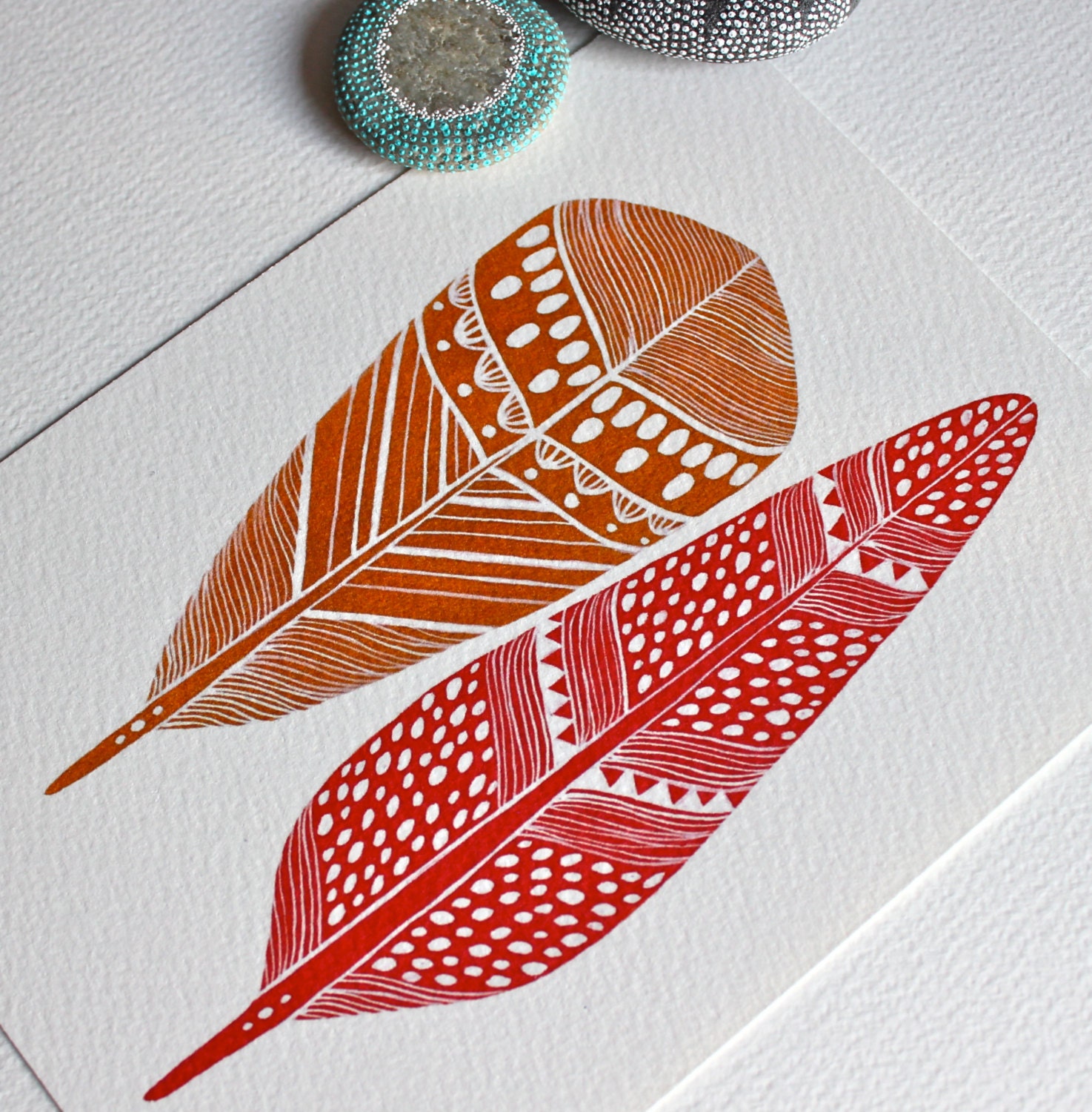 Nature Watercolor Painting - Feather Print - Large Archival Print - 11x14 Cleo Feathers