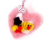 Felt Heart ornament - Cute pink heart - Needle felted heart - Cute engagement gift - Felted ornament