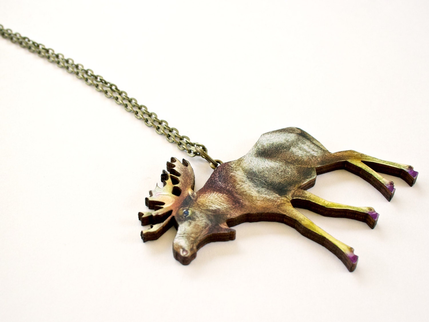 Wood Cut Moose Necklace