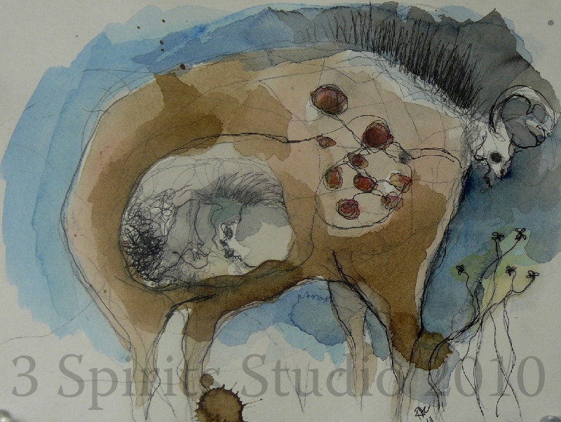 Original Mixed Media Drawing- "A Rare Feast" from the Beast of Burden Sketches