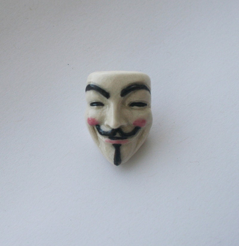 Guy Fawkes Mask Pin / Tie Tack in Gloss Glazed Porcelain, Occupy Wall Street