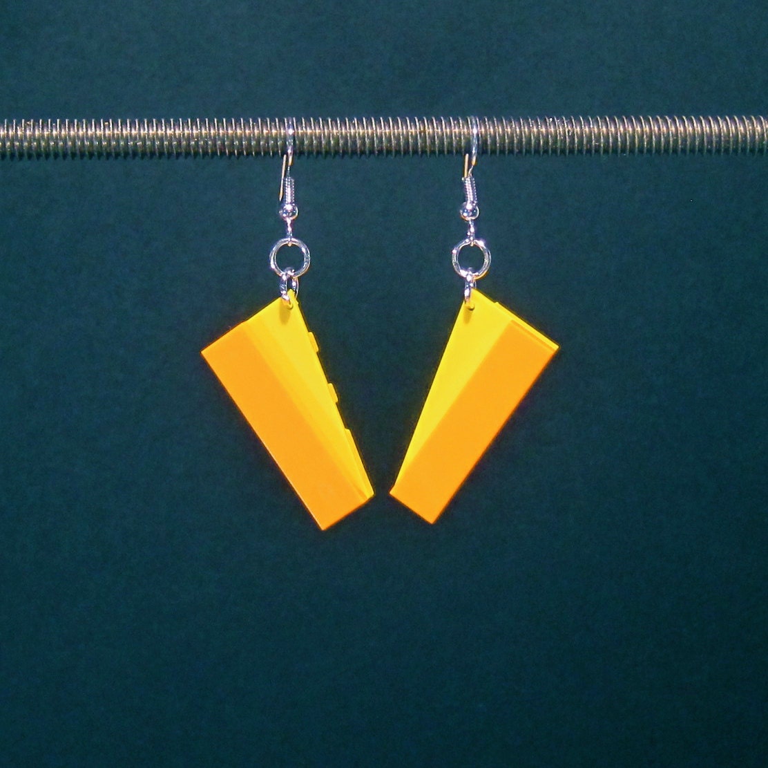 Angular yellow and orange earrings with silver plated ear wires