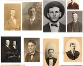 16 Vintage Men Portraits Printable Antique Men Photograph Victorian to 1920s Suits -Digital Photo Sheet Scanned from Originals