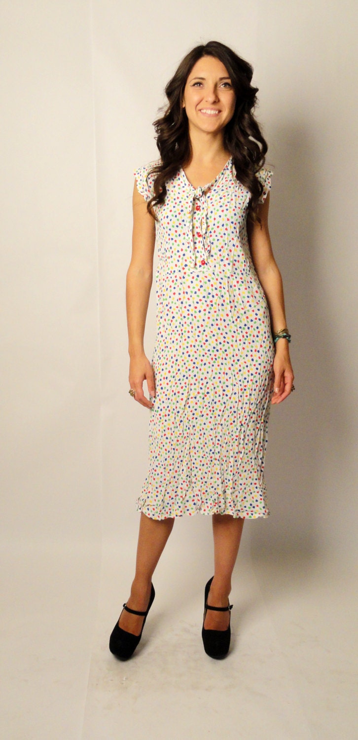 vintage 90s dot dress - confetti polka dot - crinkled - TWISTER - small S medium M