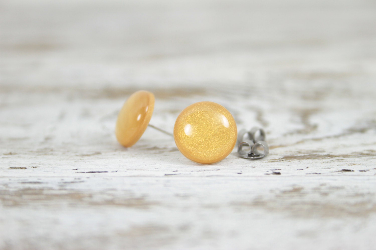 SUN GLOW - Sweet Tooth Studs - Gold - Golden Yellow Shimmer Post Earrings by Blissful Bird Studio