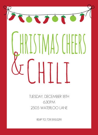 Items similar to Cheers and Chili Party Invitation Mexican Christmas