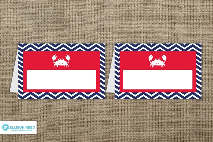 Crab Birthday - Crab BLANK Party Labels - buffet cards - place cards - Chevron - Crab Printbale - Nautical Birthday - Beach Birthday Il_570xn