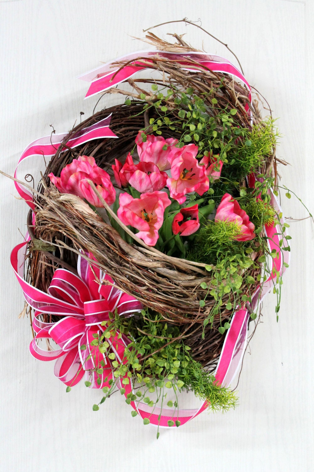 Spring Wreath, Front Door Wreath, Country Wreath, Honeysuckle, Spring Tulips, Primitive decor -- FREE SHIPPING