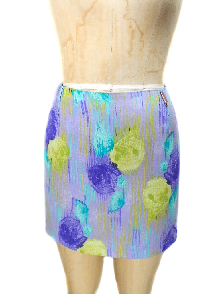 1990s Gianni Versace Couture Skirt - Watercolor Floral Print - Spring Summer - Mini Skirt - Silk - Size 40 - Size 4