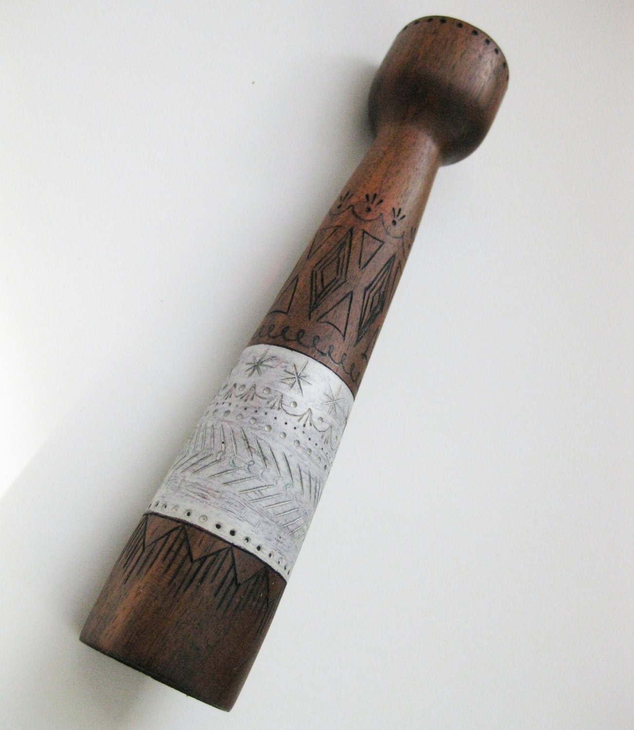 Upcycled vintage wood candle stick candle holder for tapered candles- refurbished with wood burning refinished white stain home decor gift