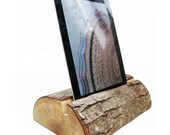 Tablet Stand - heavy half log Ipad holder fallen salvaged wood eco finish