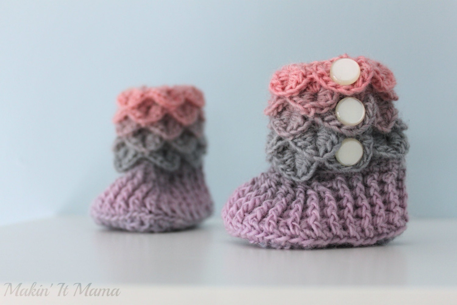 Crocodile Stitch Baby Booties, Size 0-6 Month, Baby Girl Rainbow Slipper Boots