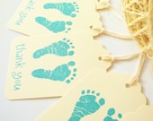 10 Baby Footprints Gift Tags -Baby Shower Favors- Vintage- Boy, Blue