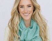 Linen Lace Infinity Scarf in Coral Loop Circle Linen Scarf with Lace Block lace and linen scarf in coral (SCF-LINMINT)