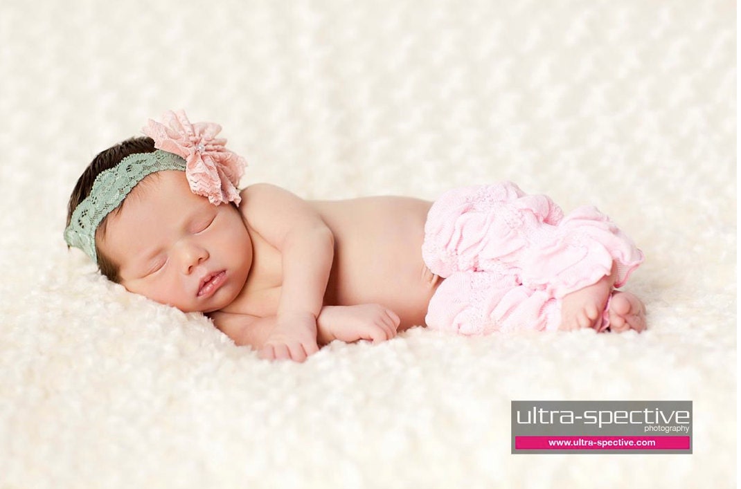 Green Lace Flower Headband Stretchy Hair Bands Cute Hair Accessories for Babies and Little Girls Photo Props Green Headband Pink Flower