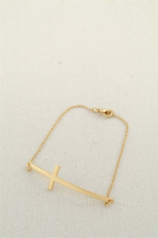 Sideways Cross Bracelet in GOLD Horizontal Petite Small Thin Charm Jewelry Sideways Cross Bracelet for Her