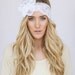 Mrs. I Do Wedding Lace Headband Floral Head Piece White Wide Stretchy Hair Bands with Lace Flower and Pearl Button Stretchy Hair Accessories