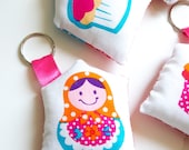 Keychain house shape in cotton, cushion, pincushion
