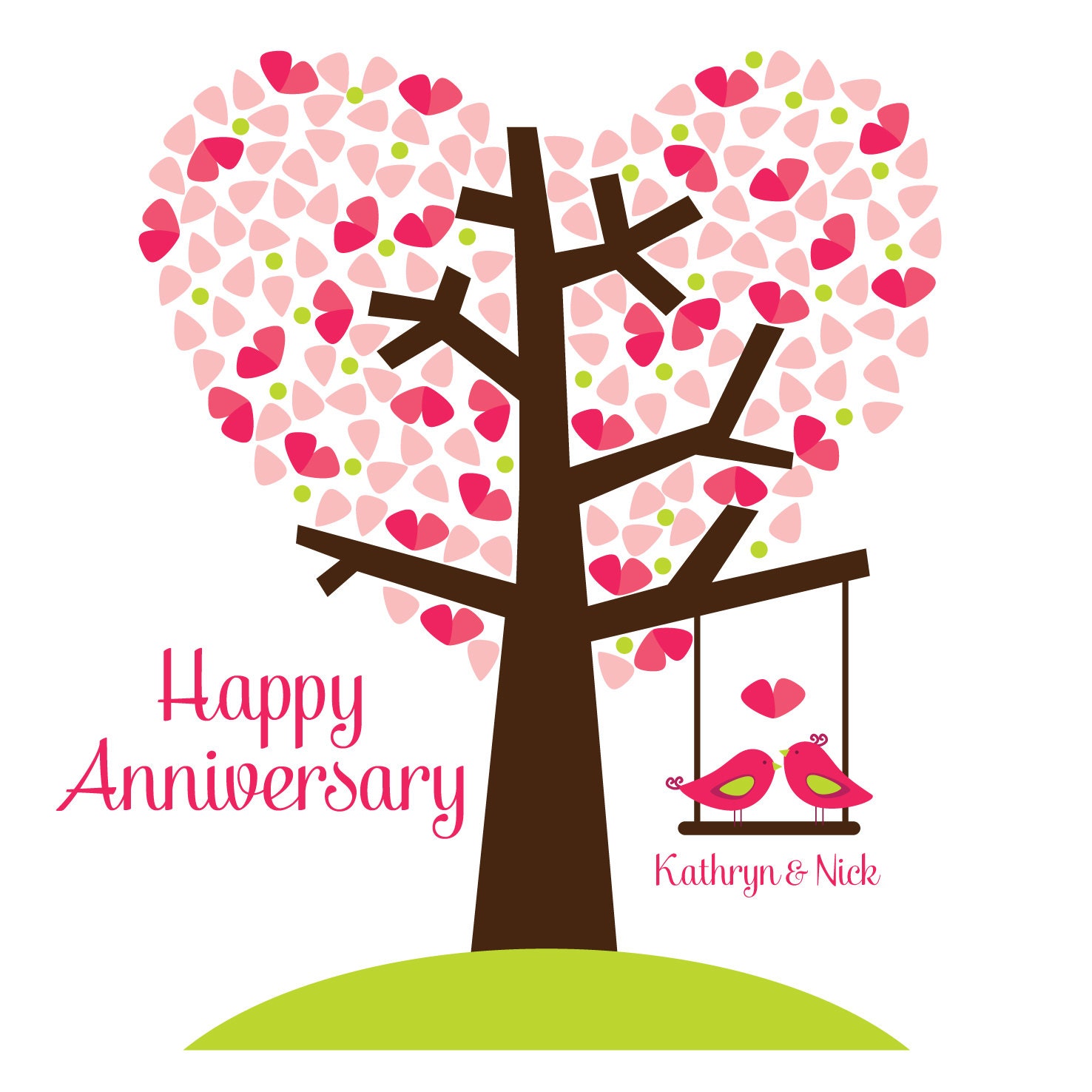 Personalised Heart Tree Anniversary / Wedding Card