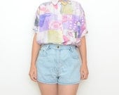 Vintage pink roses short sleeve 90s women shirt