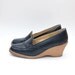 Vintage platform black leather women slip on wedges
