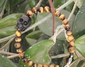 Edgy Tigers Eye and Skull beaded bracelet, for MEN or Women, carved Water Buffalo Horn Free Shipping
