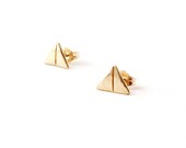 NEW Divided Triangle Brass Studs / small geometric gold stud earrings, hammered lines / 14k gold fill post / minimalist jewelry