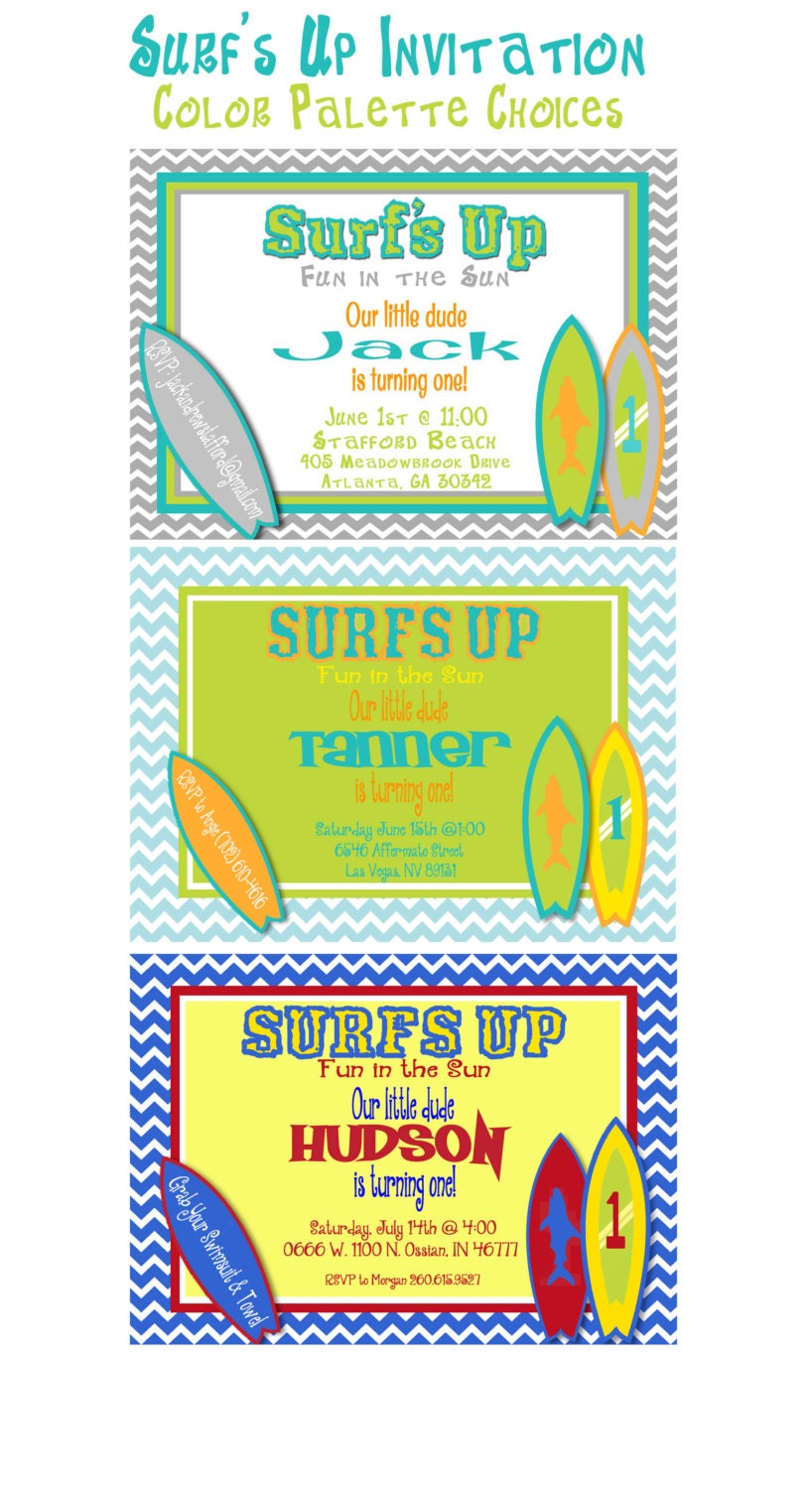 SURF'S UP Chevron Stripe Invitation -- Surf . Swim . Beach . Pool . Summer Party -- Printable