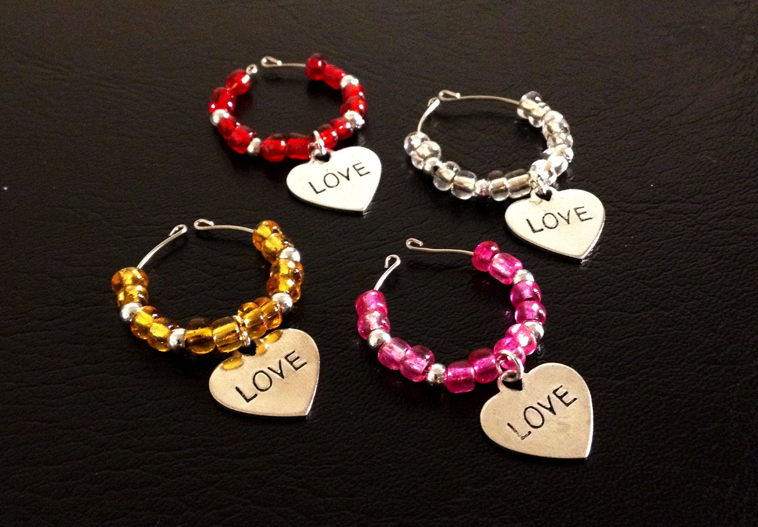 4 Wine Charms "Valentine Love": Gift idea, wedding or shower favor, gift tag