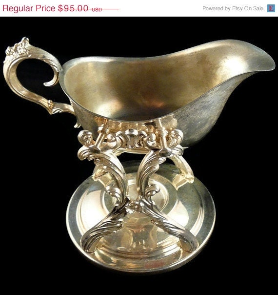 ON SALE 30% OFF Fb Rogers Silver Plated Ornate Tilting Gravy Boat with Stand