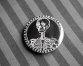 Handmade badge/pinback button - Victorian illustration - Skeleton