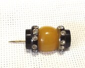 Antique Jewelry, Celluloid Brooch, Lapel Pin, Rhinestone, 1920s, Costume Jewelry, Art Deco