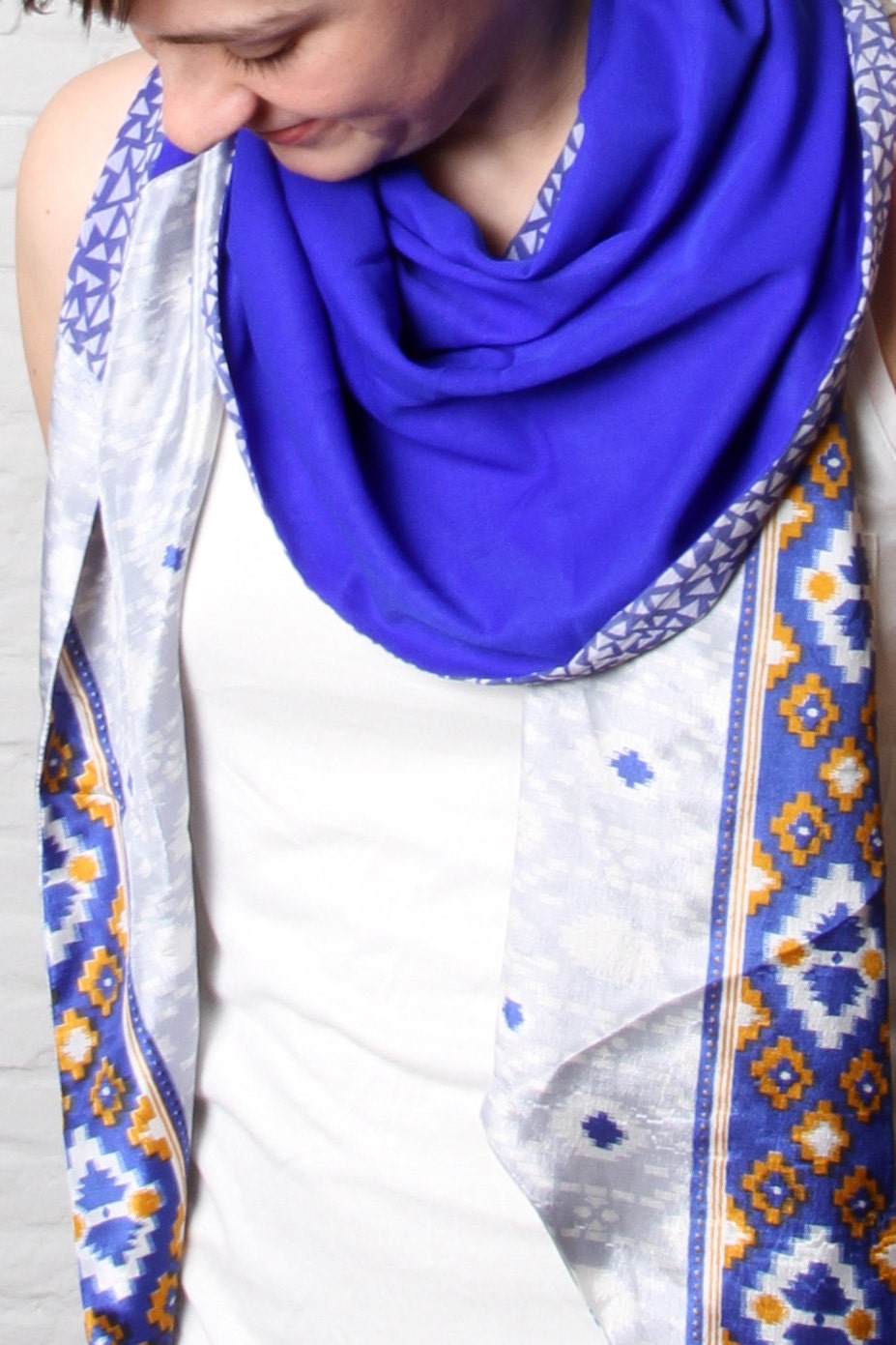 Geometric deep blue summer scarf (SC034)