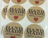 50 2" Handmade With Love Stickers, Party Favors, Handmade Items, Gifts, Baked Goods, Canned Goods