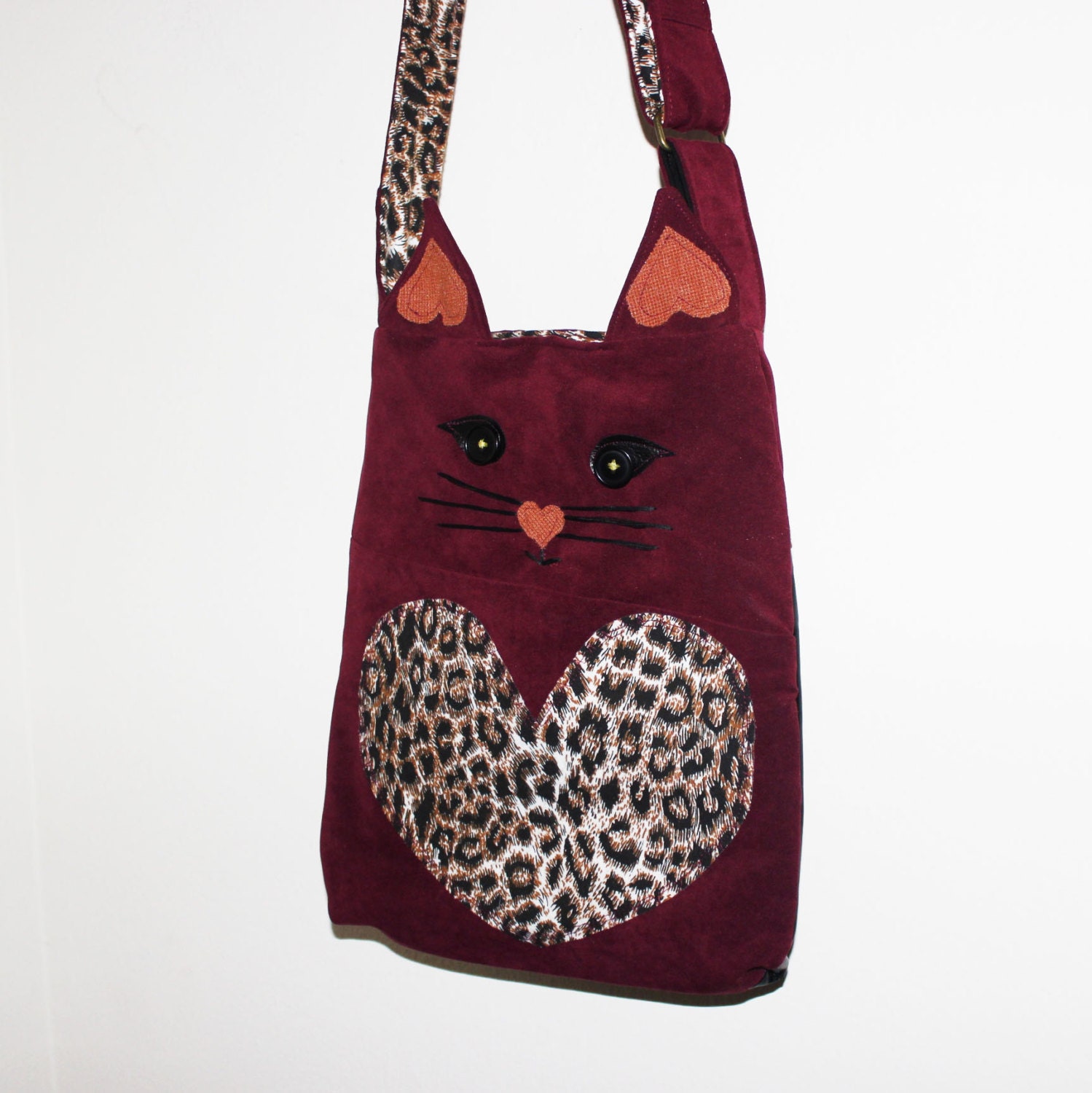 Cat Purse Upcycled Eco-friendly Messenger Bag Unique Novelty Cheetah Print