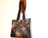 Floral Tapestry Bag Upcycled Leather Tote Unique Handmade Purse