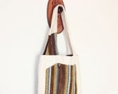 Unique Handmade Bag Upcycled Bohemian Tote Purse Vintage Hippie Chic Chenille Striped Fabric