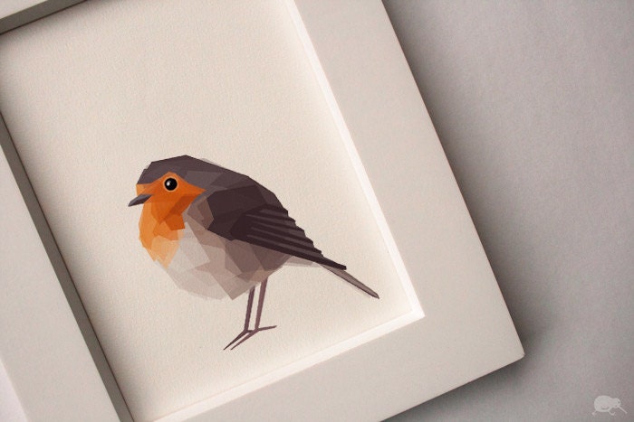 Robin, Geometric, Minimal, Bird print, Original illustration, Art, A4, A3, A6, A5 - TinyKiwiCreations