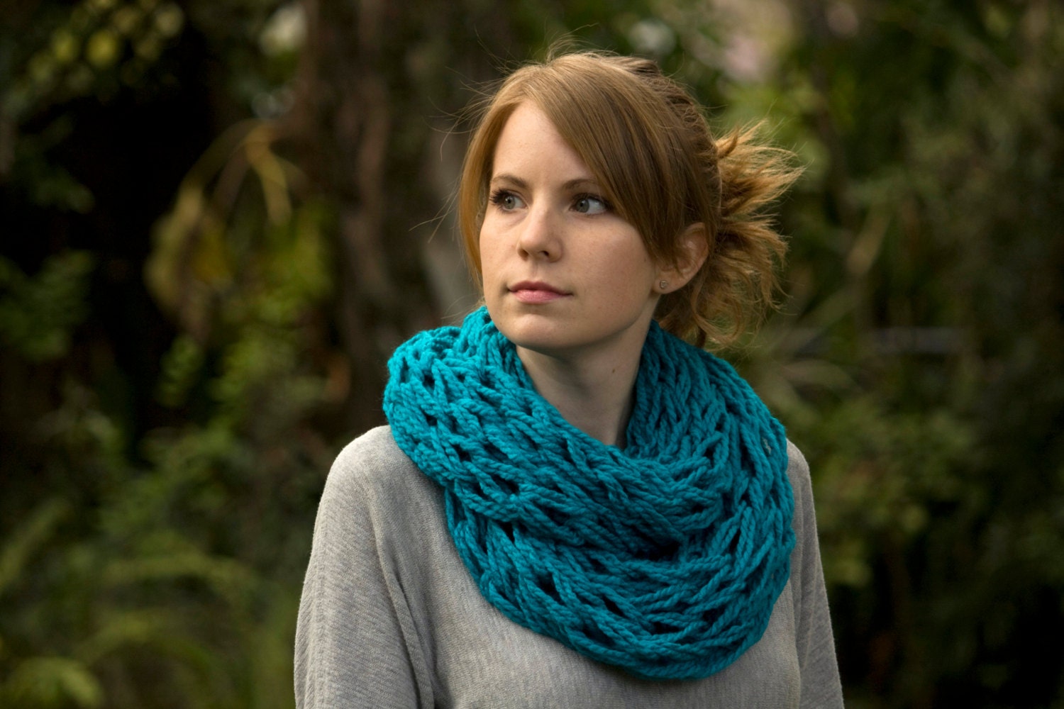 Teal Infinity Scarf, Blue Knit Scarf, Women's Spring Fashion