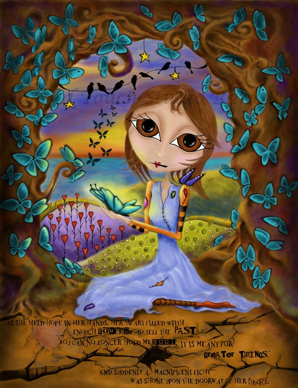 Title: "Greater Things"  FREE SHIPPING  Inspirational colorful Giclee Art Print Butterfly, hope, courage