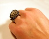 Stone copper ring organic rustic  with white natural raw quartz semiprecious stone wire wrapped spiders net ring adjustable handmade ring