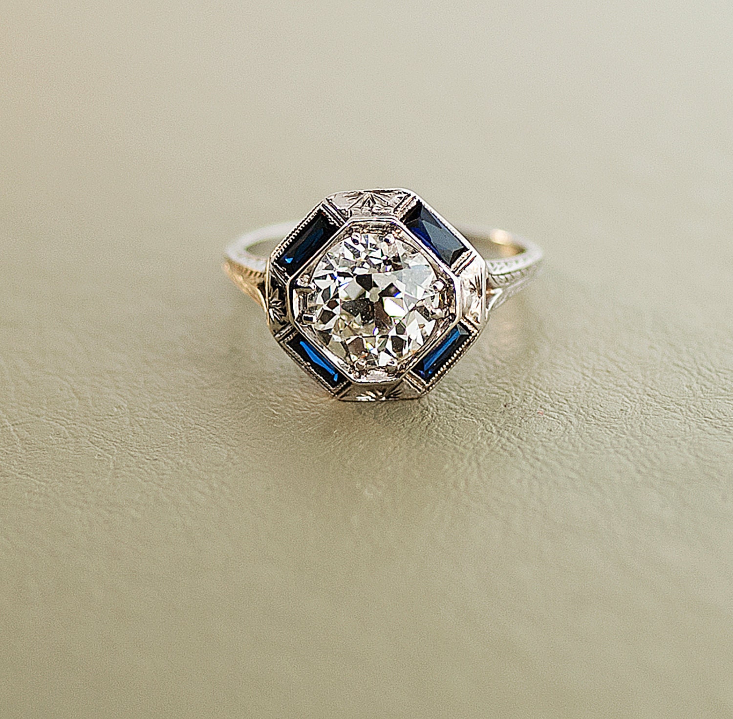 Antique Engagement Ring - 18k White Gold with 2 ct European Cut Diamond