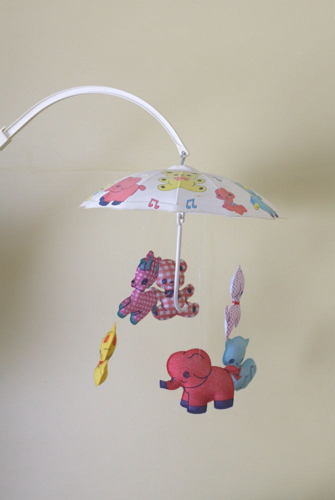 Vintage Dolly Toys Musical Umbrella Animal Baby Mobile