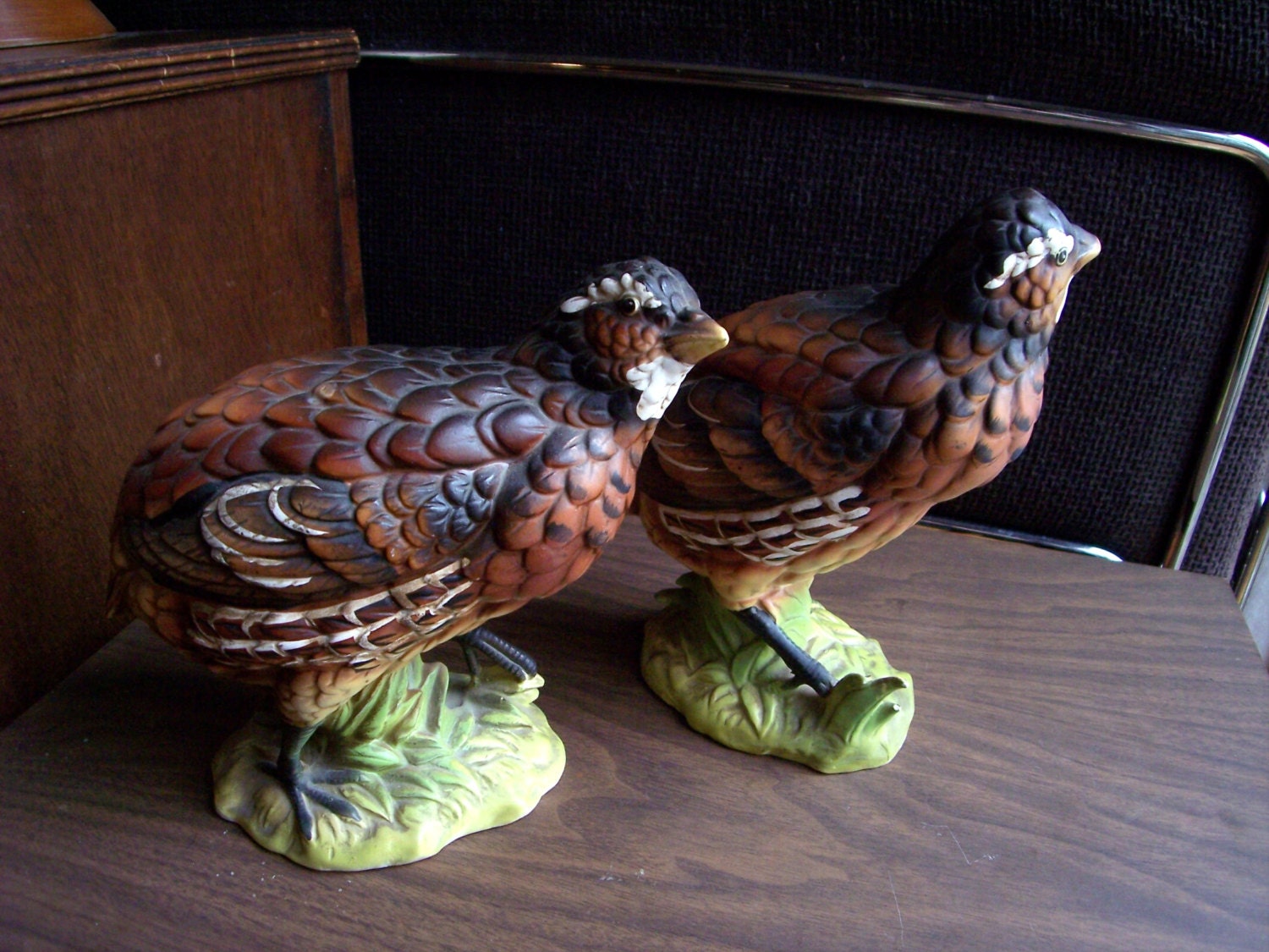 Vintage Ceramic Partridge Figurine Pair Very Life Like