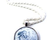 Alice in Wonderland necklace, iconic John Tenniel Illustration "Alice and the Cards"  in black and white.