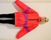 80's Neon WINDBREAKER Zip up Sports Track Jacket  RAINCOAT Oversized One Size Fits Most