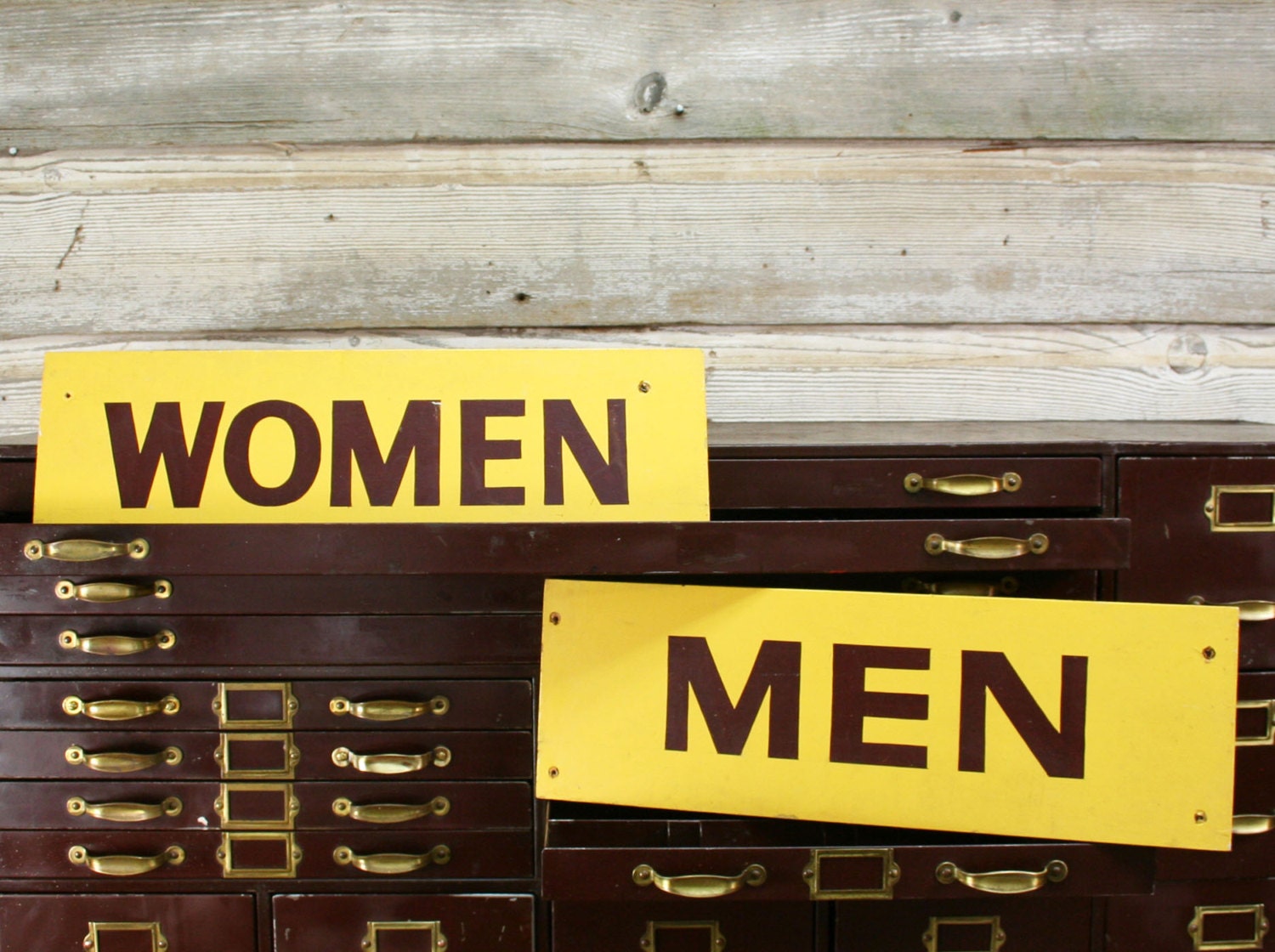 Vintage Rustic Campground Signs -- Men and Women Bathroom Signs Pair