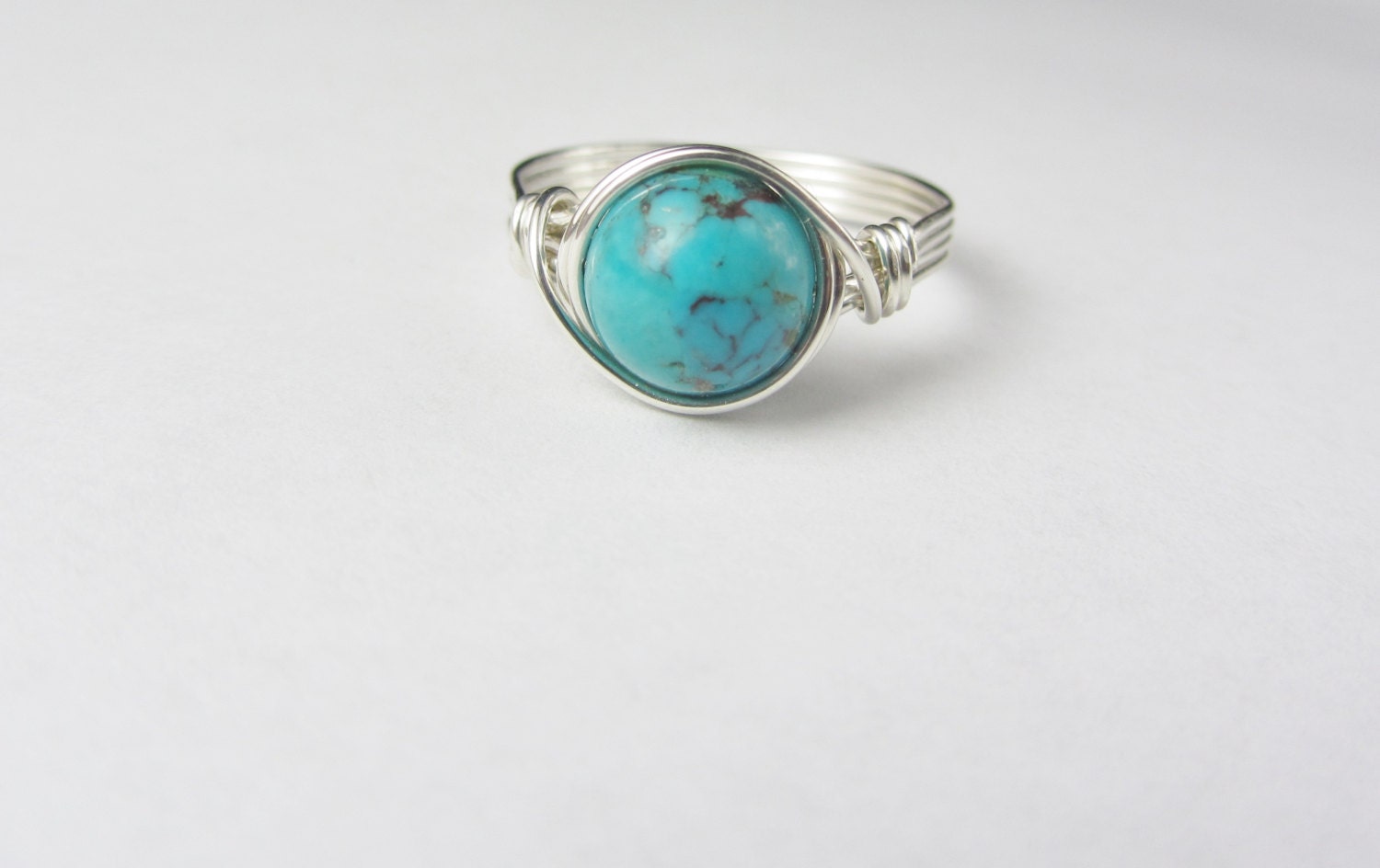Turquoise Wire Wrapped Ring, Sterling Silver Filled Wire, any size 4, 5, 6, 7, 8, 9, 10, 11, 12, 13, 14