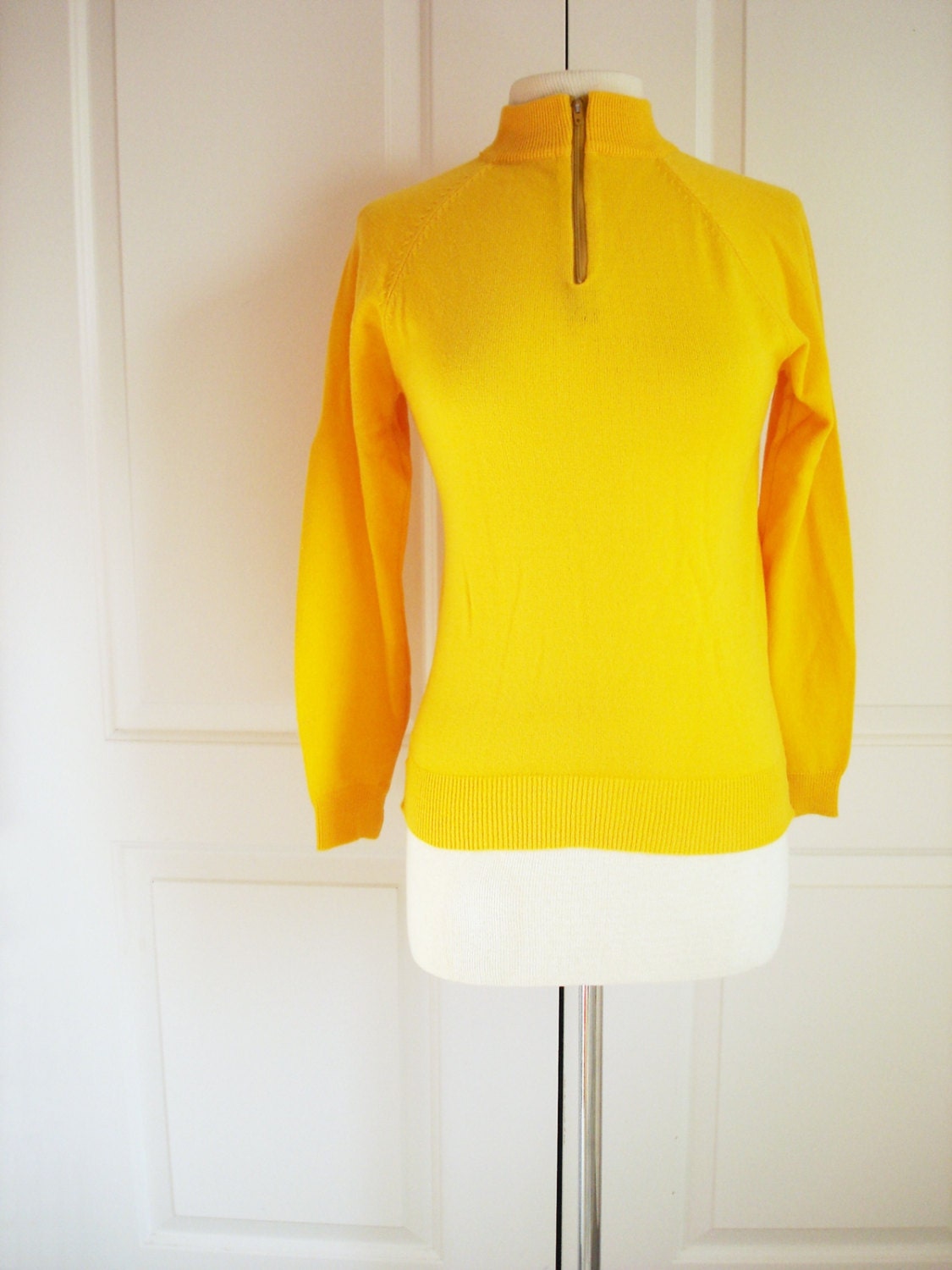 Vintage 60s marigold yellow sweater/ low turtleneck knit top/ duck yellow/ thin lightweight spring top/ bright & cheery